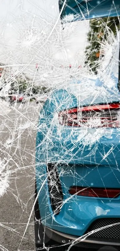 Blue sports car parked on urban street.