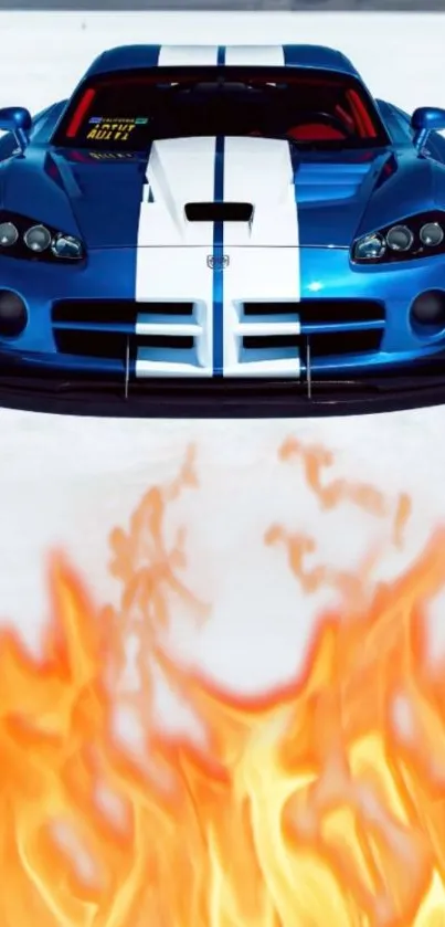 Dynamic wallpaper of a blue sports car with flames.