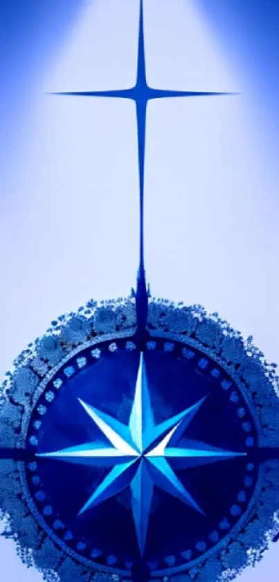 Blue star compass with celestial background wallpaper.