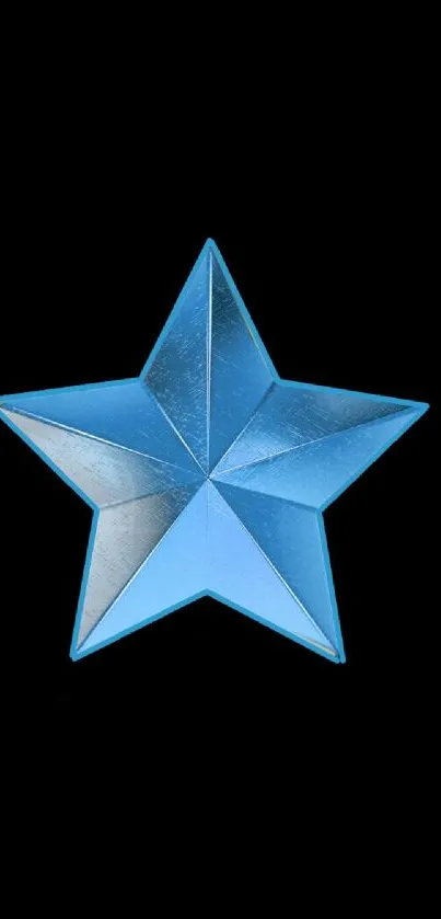 Blue star geometric design on black background.