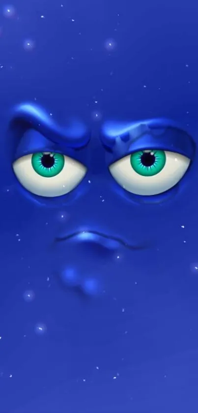 Blue wallpaper with starry face, expressive eyes, and cosmic theme.