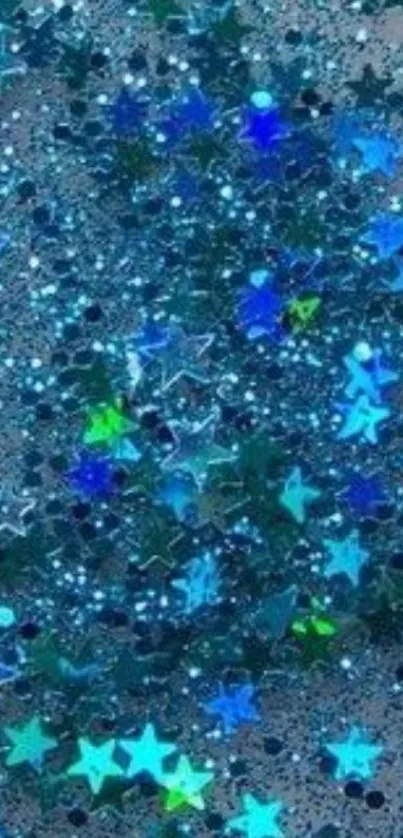 Vibrant wallpaper with blue stars and glittering sparkles, perfect for phones.