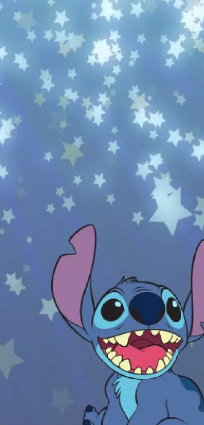 Cartoon Stitch on blue starry background wallpaper.