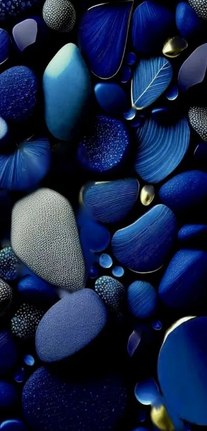 Artistic blue stones wallpaper with various textures and shades.