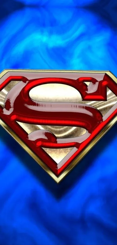 Superman emblem on bright blue background mobile wallpaper.