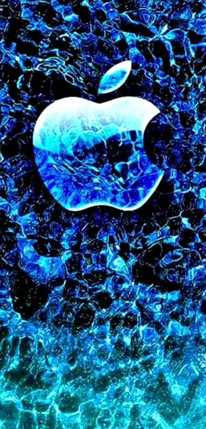 Blue textured wallpaper with Apple logo.