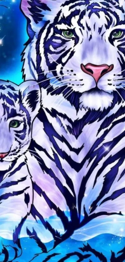 Artistic blue tiger wallpaper with vibrant colors.