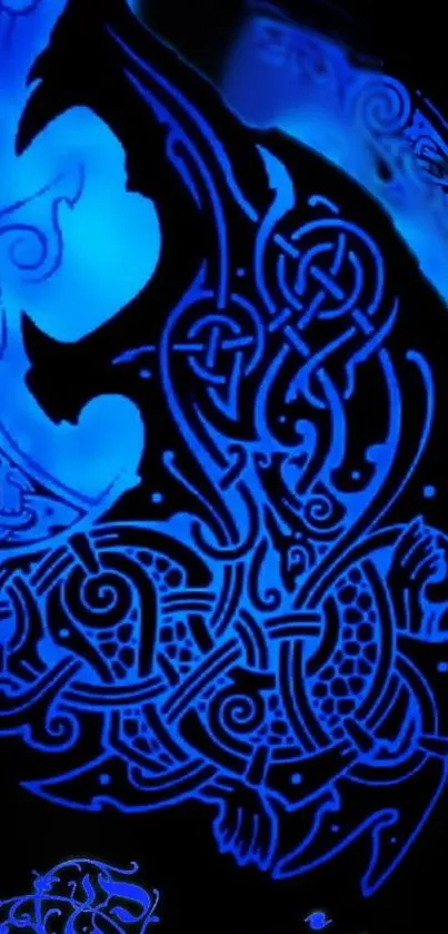 Intricate blue tribal design wallpaper for mobile.