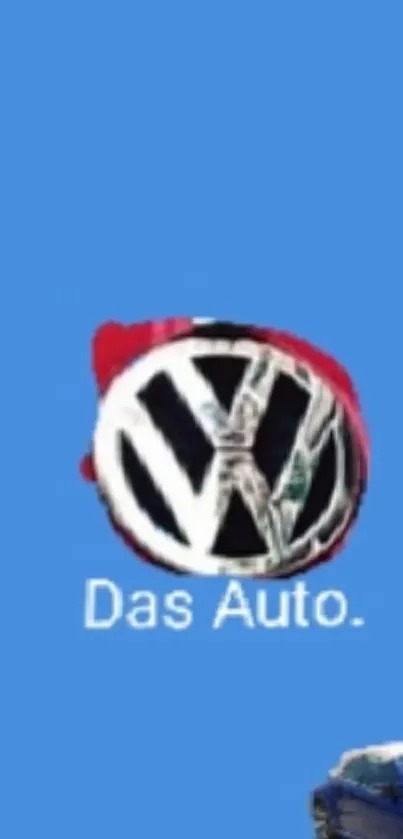 Volkswagen logo on blue wallpaper with Das Auto text.