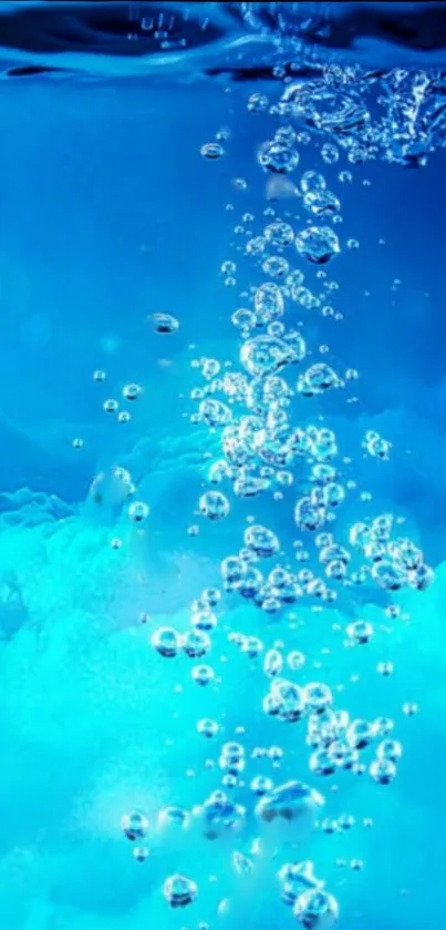 Calming wallpaper with azure blue water bubbles rising.