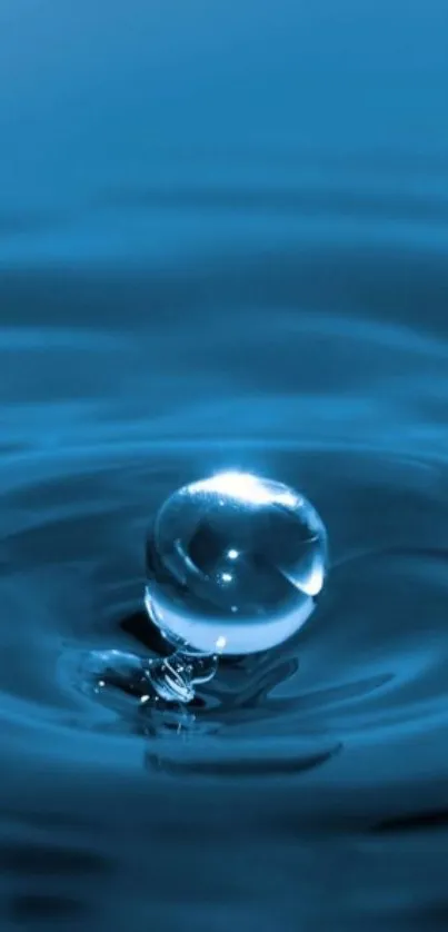 Blue water droplet ripple in focus on a calm surface.