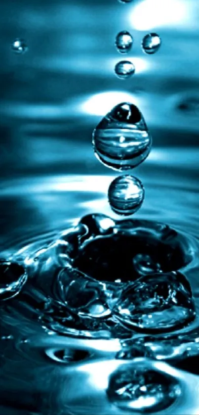 Blue water droplet creating ripples on surface.