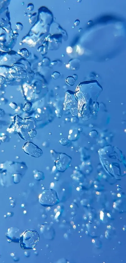 Blue water droplets on a mobile wallpaper background.