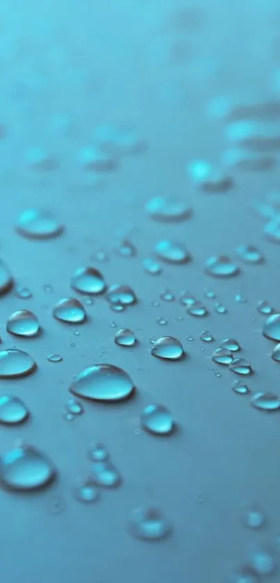 Blue water droplets on a smooth surface, creating a serene mobile wallpaper.