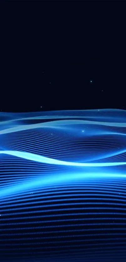 Abstract blue waves wallpaper with dark background.