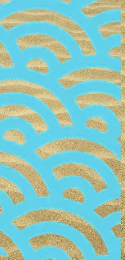 Mobile wallpaper with blue waves on sand texture.