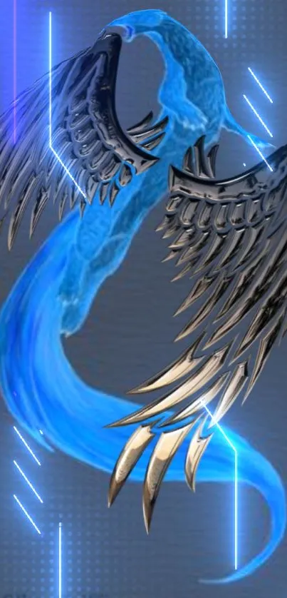 Blue winged fantasy design with neon accents.