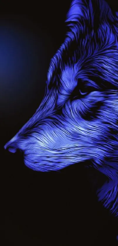 Artistic blue wolf wallpaper with glowing effect on black background.