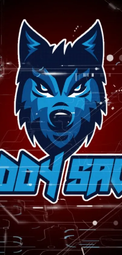 Blue wolf logo wallpaper with bold text.