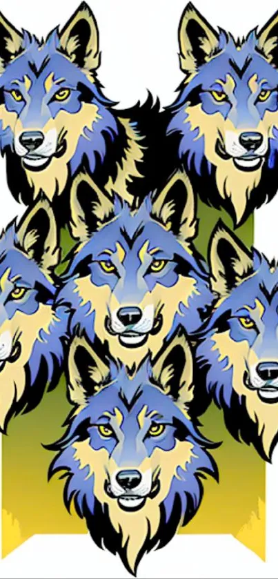 Illustrated blue wolves wallpaper for mobile.