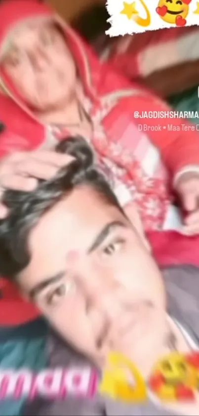 Blurred image of a family moment with vibrant colors and heartfelt emotion.