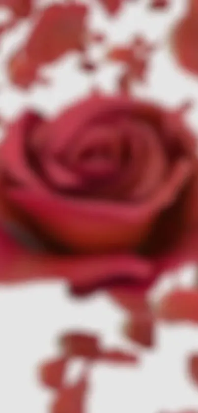 Blurred image of red rose with scattered petals