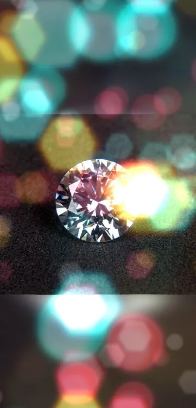 Mobile wallpaper with diamond and colorful bokeh lights.