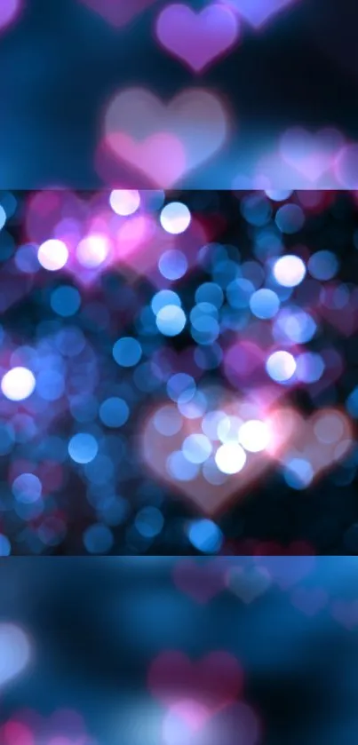 Blue and pink bokeh heart mobile wallpaper.