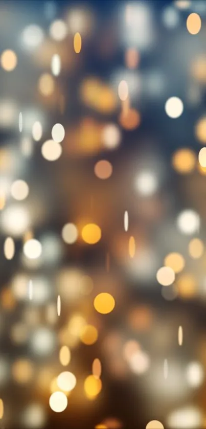 Blurry bokeh lights with warm gold tones on a mobile wallpaper.