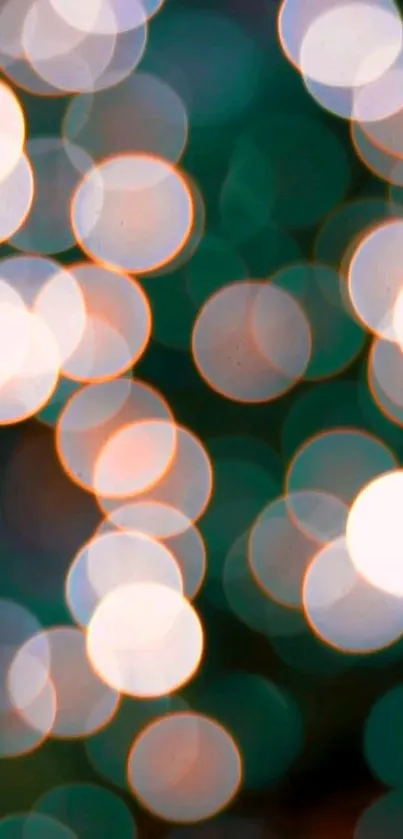 Vibrant bokeh lights wallpaper with dark green and warm tones for mobile phones.