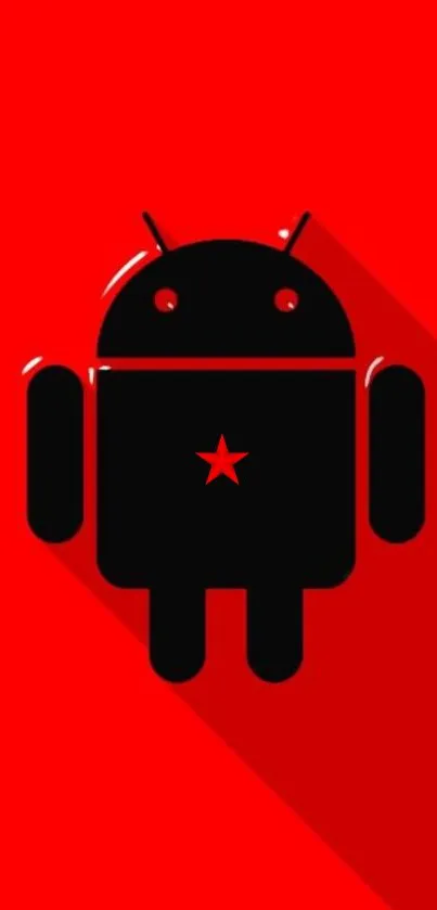 Red wallpaper with black Android robot design.