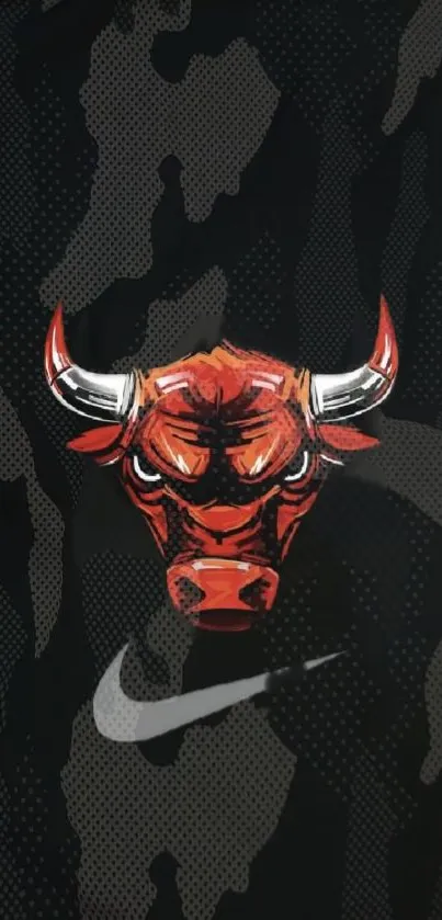 Red bull design on black camo background for mobile wallpaper.