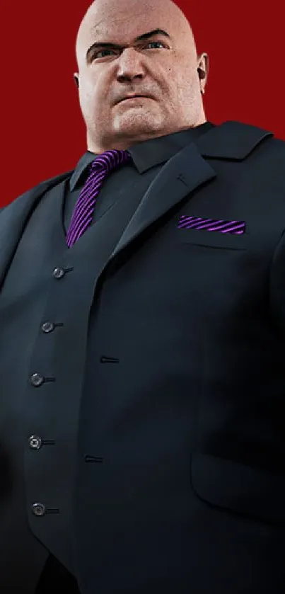 Bold character in suit with a red background wallpaper.