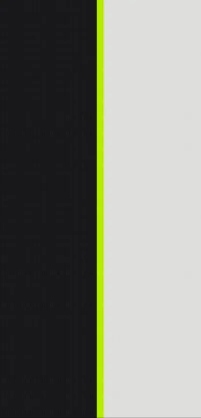 Minimalist black and white split wallpaper with neon green border.