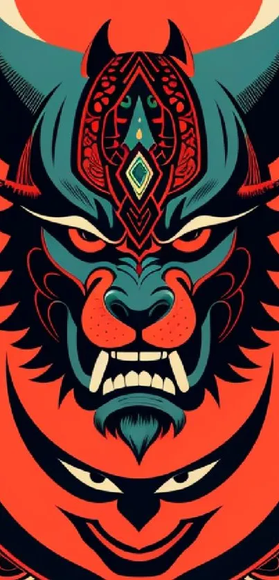 Bold demon art wallpaper with vibrant red and intricate design details.