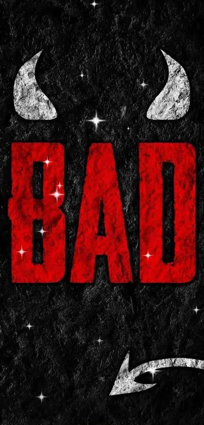 Devil-themed mobile wallpaper with bold red 'BAD' text and black background.