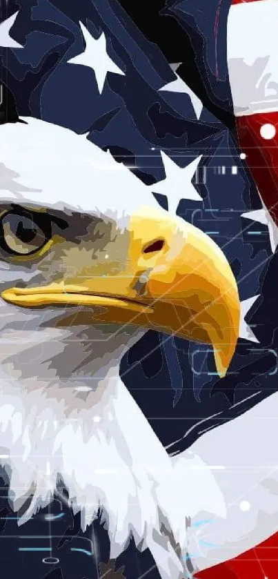 Bald eagle with American flag mobile wallpaper.