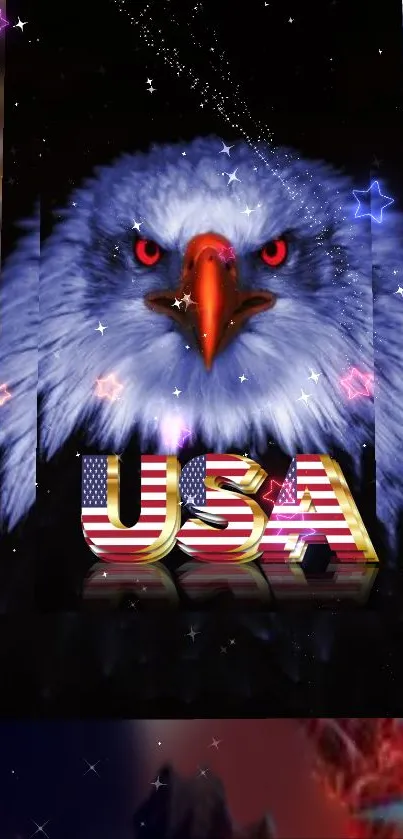 Bold eagle and USA text on a dynamic mobile wallpaper.