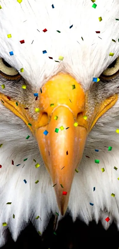 Eagle wallpaper with colorful confetti accents.