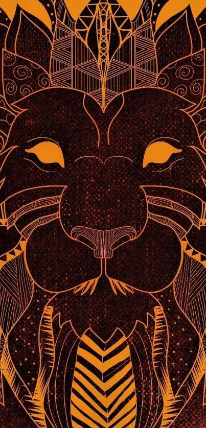 Geometric lion design wallpaper with orange and black colors.