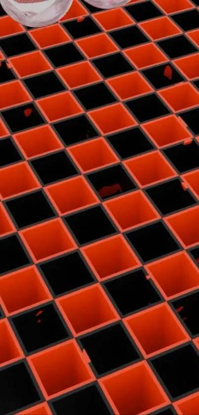 Orange and black geometric pattern wallpaper.