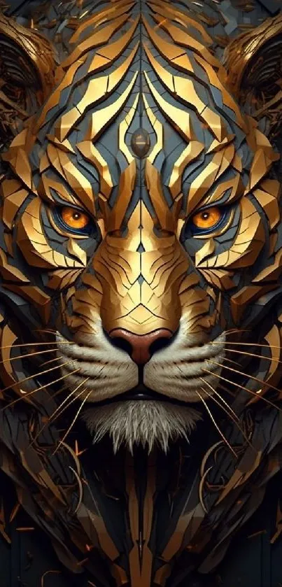 Geometric art of a tiger with bold abstract patterns