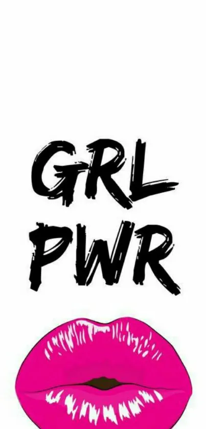 Mobile wallpaper with 'GRL PWR' text and pink lips design.