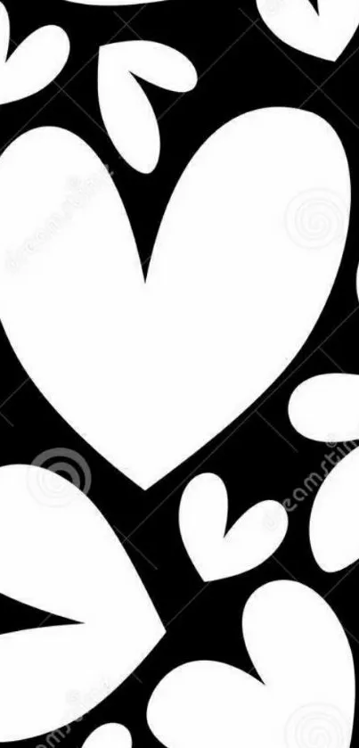 Black and white heart pattern wallpaper for mobile phones.