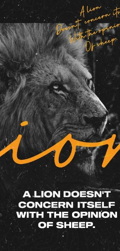 Black wallpaper with lion and inspiring quote.