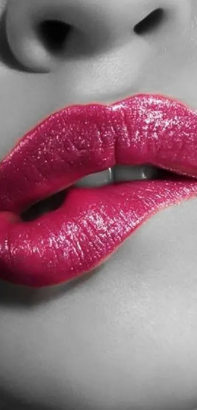 Striking pink lips on monochrome background mobile wallpaper.