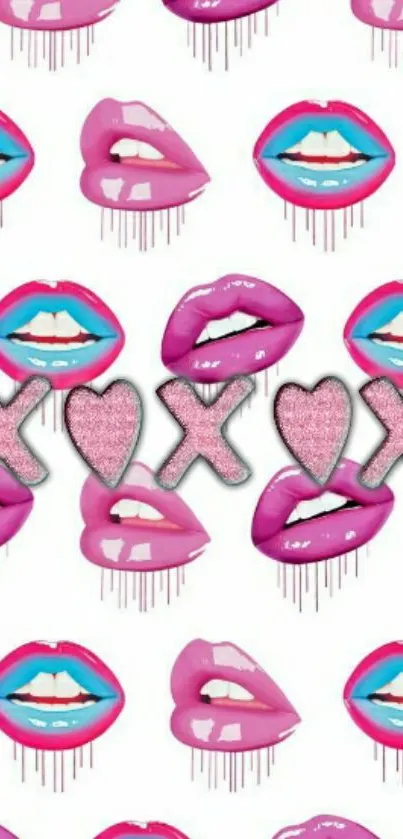 Vibrant pink and blue lips wallpaper design.