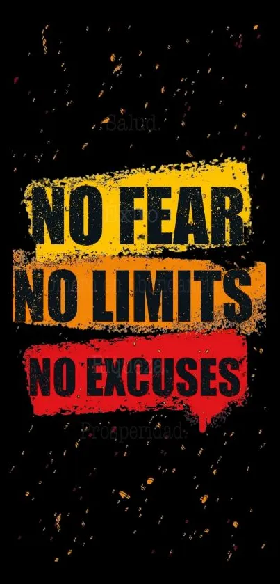 Motivational wallpaper with bold text saying "No Fear, No Limits, No Excuses."