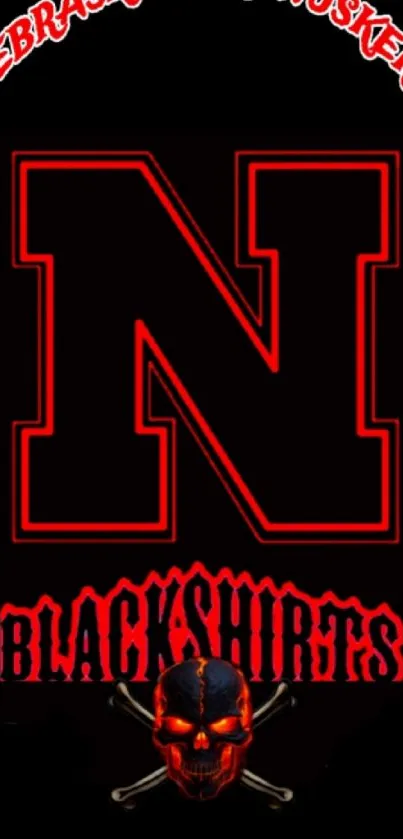 Nebraska Blackshirts mobile wallpaper with red and black skull design.