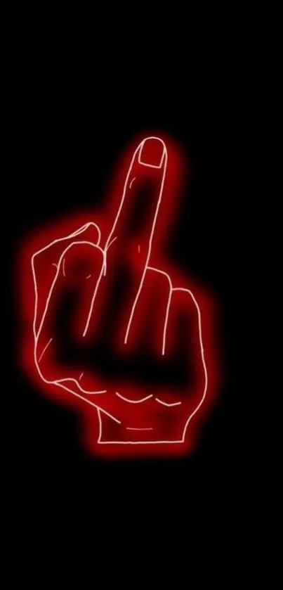 Neon red middle finger gesture on a black background wallpaper.